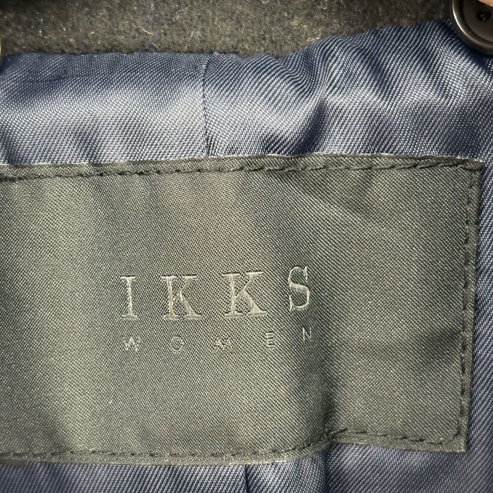 🧲 IKKS Black blue and Gray Plaid wool blend coat w zip out black puffer hoodie - Picture 5 of 12